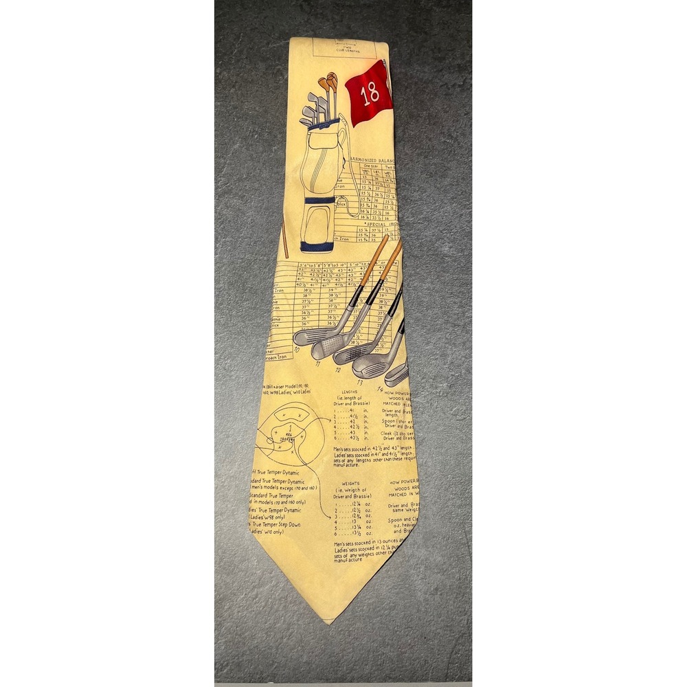 Polo Ralph Lauren Mens Vintage Silk Tie Golf Themed Yellow Novelty Handmade